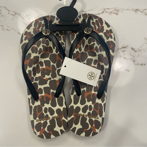 Tory Burch Shoes | NEW Black Brown Animal Leopard Print Thin Flip-Flop US Sz 6 - Picture 7 of 10